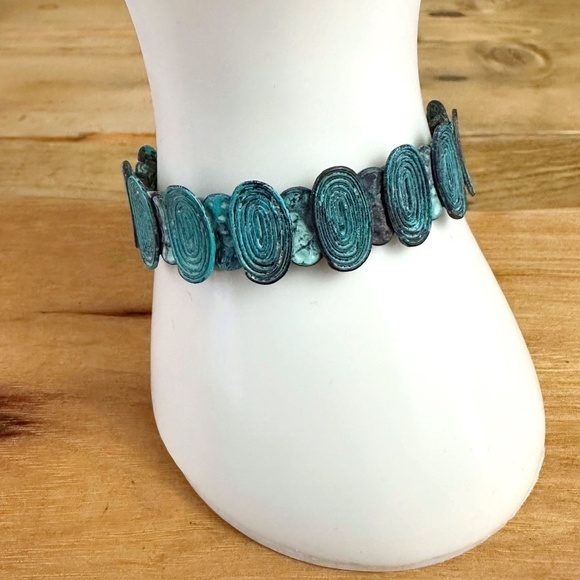 DaVinci Turquoise Metal Bracelet Stretch Southwestern‎ Rustic - Picture 1 of 3